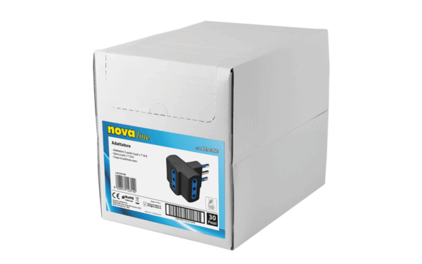 Adattatore 3 prese 10A + T – Spina 10A + T – Nero – 30pz – in Display Box